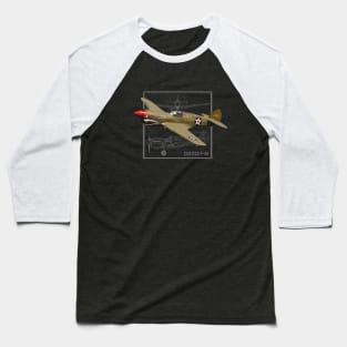 Curtiss P-40 Warhawk | WW2 Fighter Plane Baseball T-Shirt